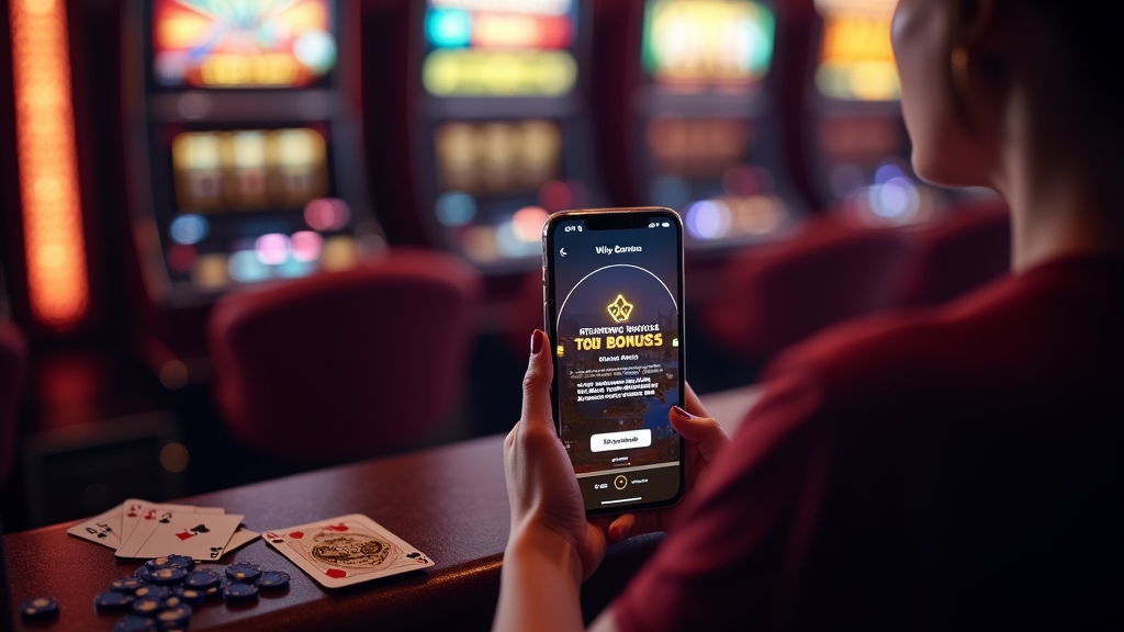 Returning player viewing a targeted bonus offer in a dark casino