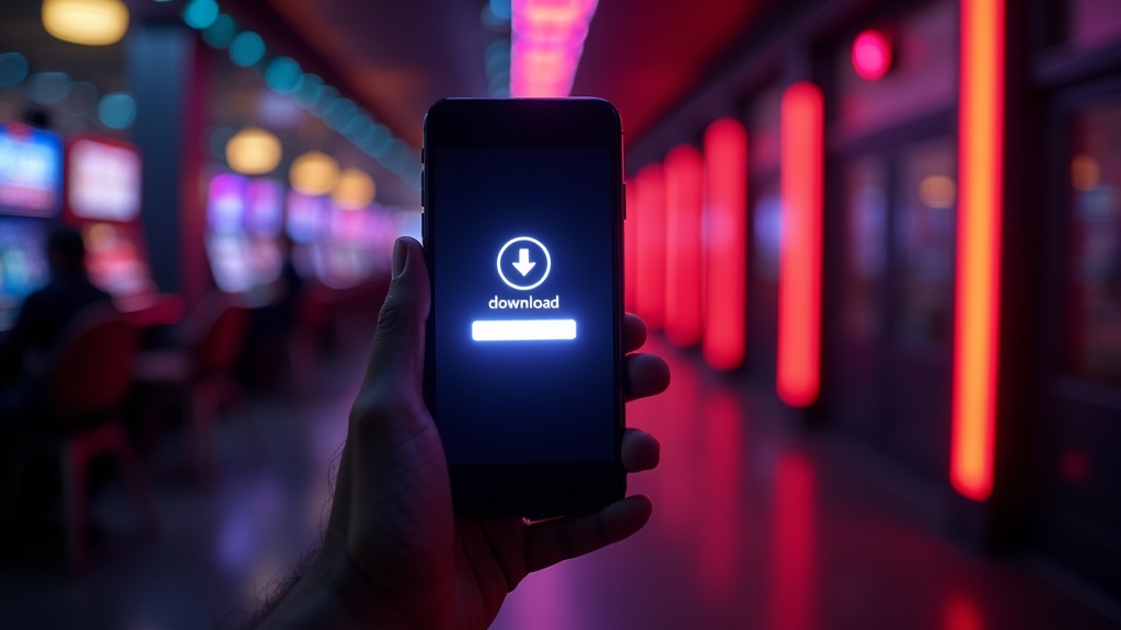 Phone displaying a casino download page with a clear mobile button