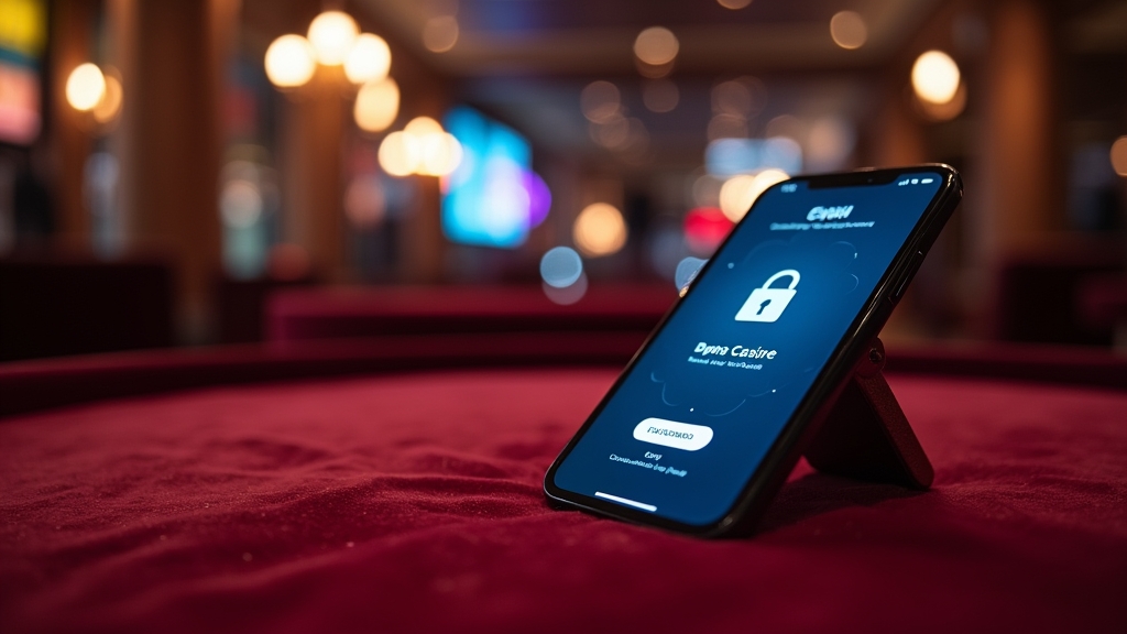 Smartphone showing a secure casino app download page in a dark neon setting