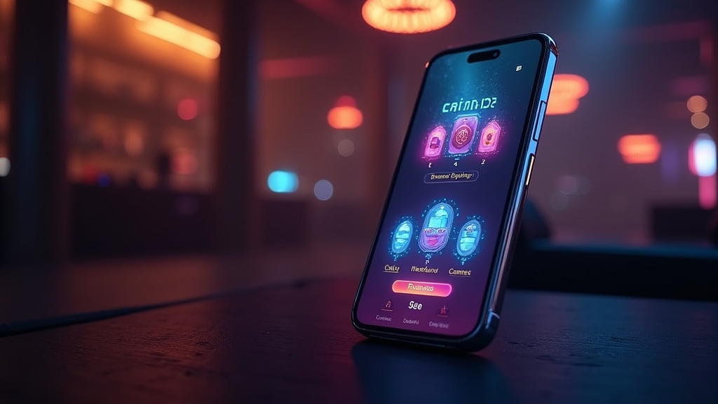 Smartphone showing a smooth casino lobby with glowing game tiles